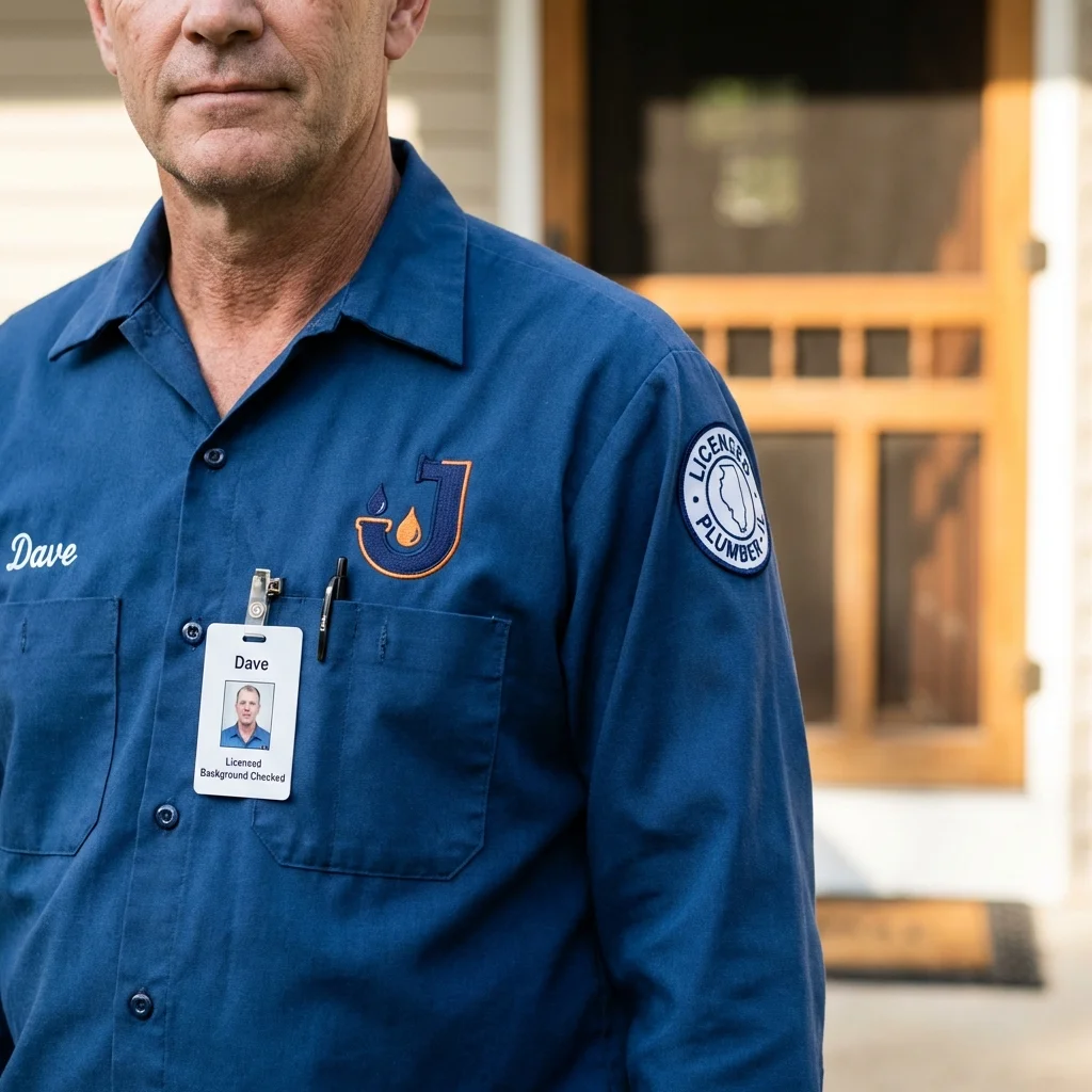 Licensed plumber showing ID badge in Beach City, OH