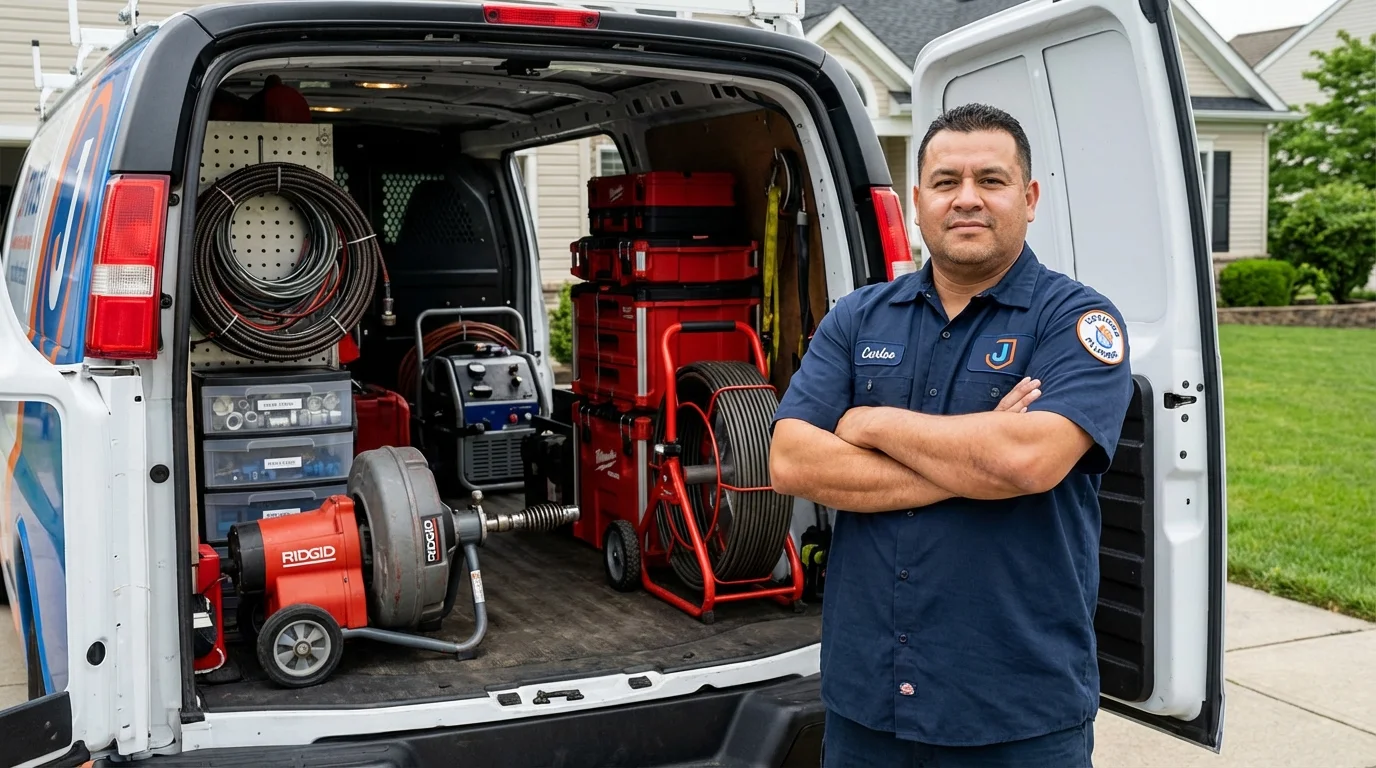 Professional drain cleaning equipment and Johns Plumbing LLC plumber in Beach City
