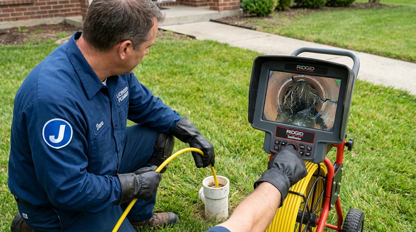 Sewer camera inspection being performed by Johns Plumbing LLC in Beach City