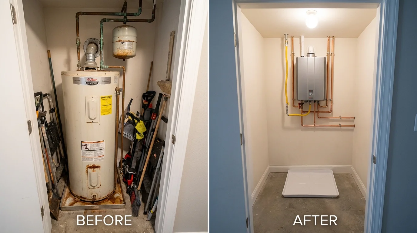 Tank water heater versus wall-mounted tankless unit comparison for Beach City, OH homeowners