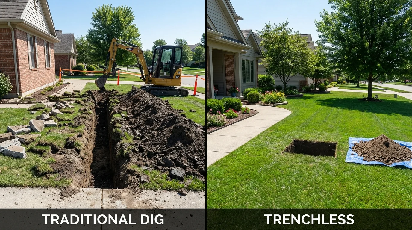 Trenchless sewer repair with minimal yard damage versus traditional excavation in Beach City, OH